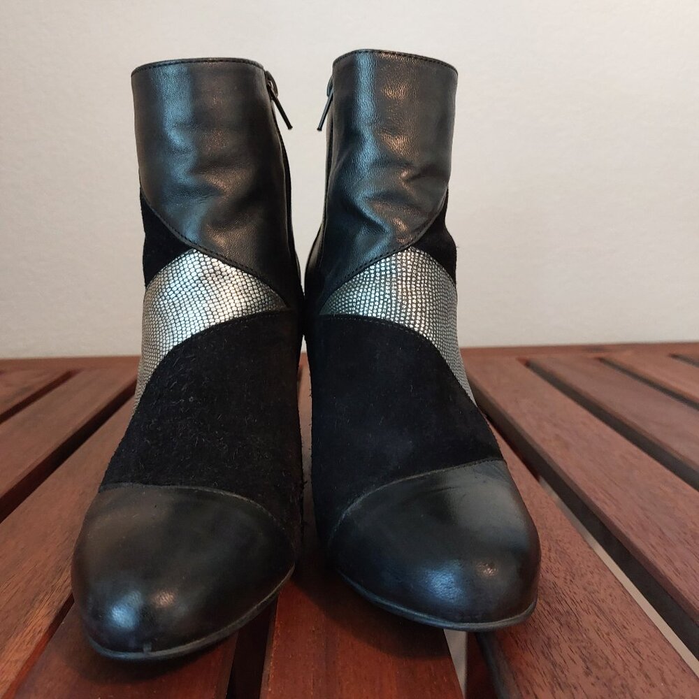 Chunky heel three-leather booties